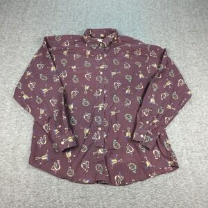 Vintage Brooks Brothers Top Womens Medium Maroon Horseshoe Equestrian Blouse